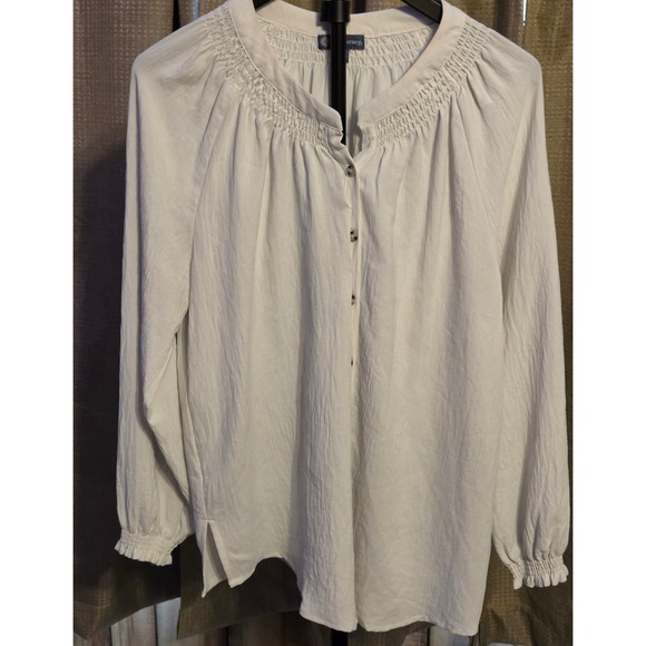 Democracy Tops - Democracy Boho Oversized Button Up Blouse Women's Size Large White